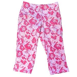 Fashion Bug Stretch Pink Tropical Floral Capris
